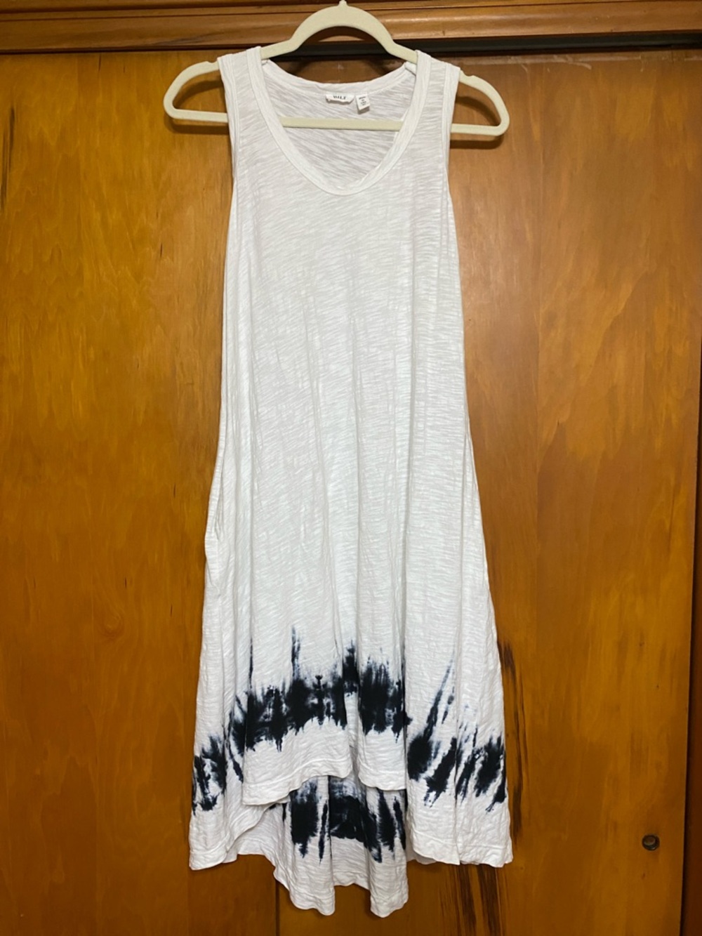 Wilt 100% Cotton White Textured Scoop Neck Tank Hi-Lo Dress Tie Dye Boho Summer